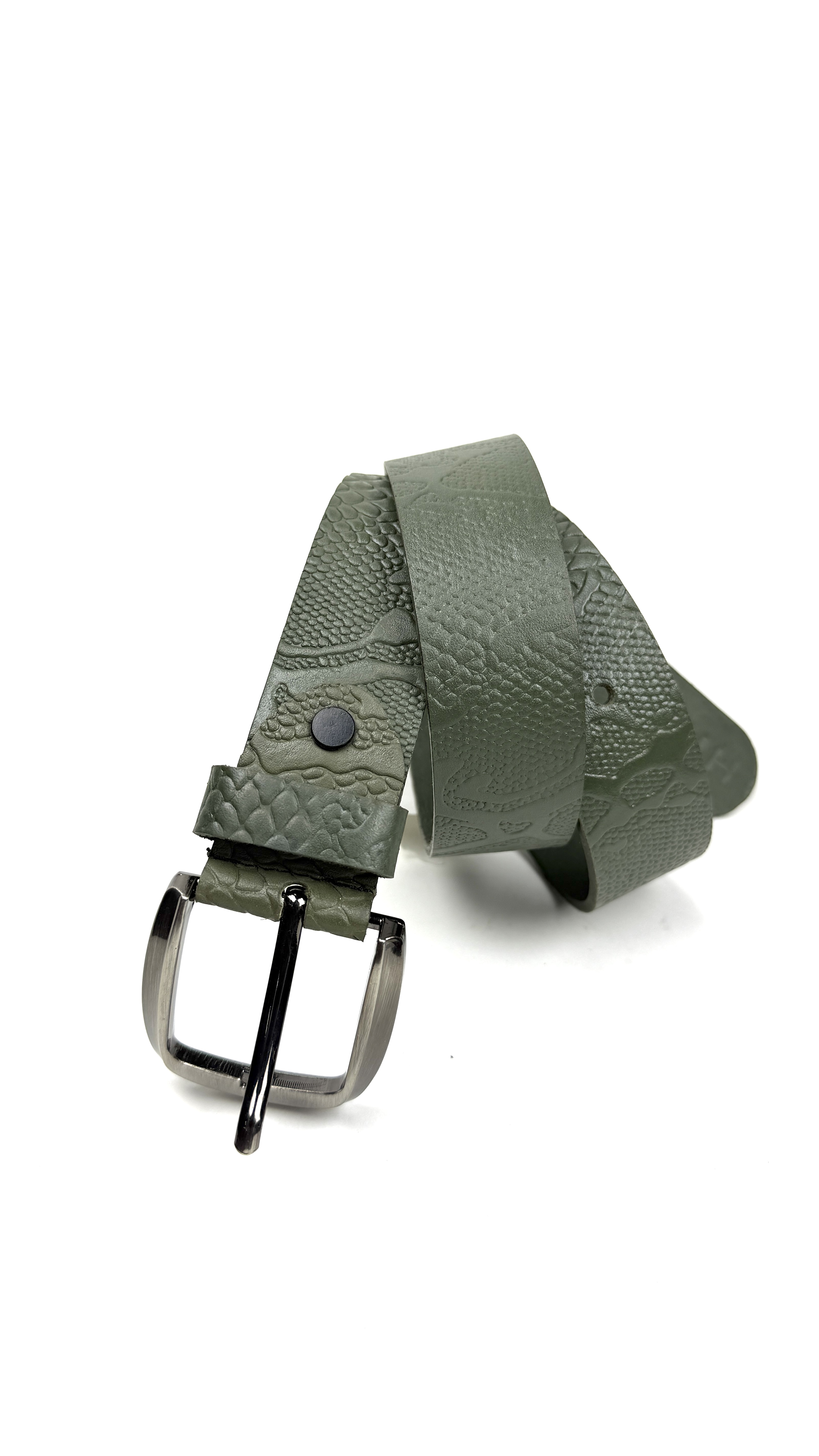 Embossed Olive Green Pure Leather Belt